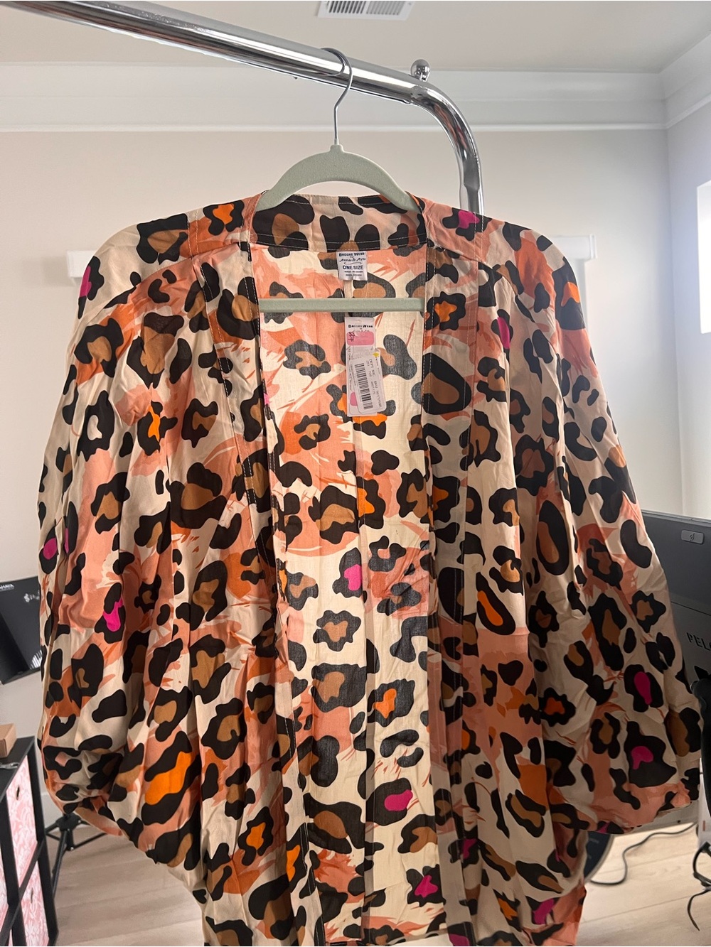 Leopard Print Swim Coverup in Beige, Black & Pink